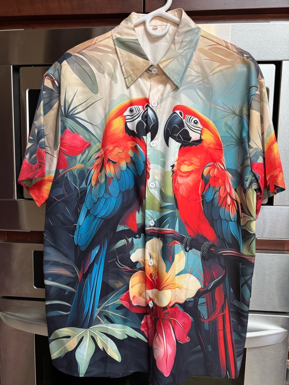 Vibrant Macaw Tropical Button-Up Shirt - Red, Blue